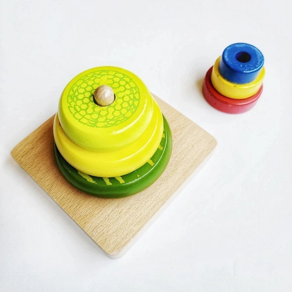 Custom Montessori Wooden Ring Stacker with Haba Rings